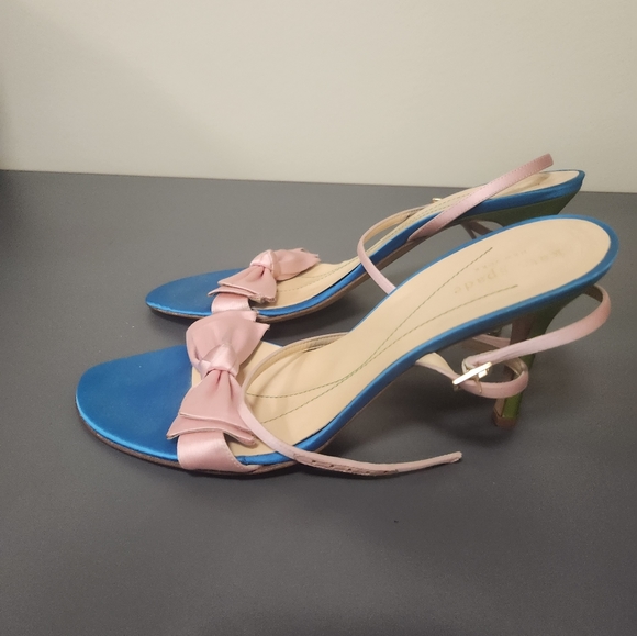 Kate Spade color block Bow detail Sandals. Green Pink Blue Sz 9.5 - Picture 2 of 9